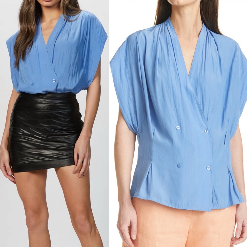 NWT Smythe Double Breasted Blouse Sky Blue Size Small Yoda Top‎ Dolman Sleeve S